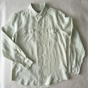 DKNY 100% Linen Mint Green Patterned Button Down